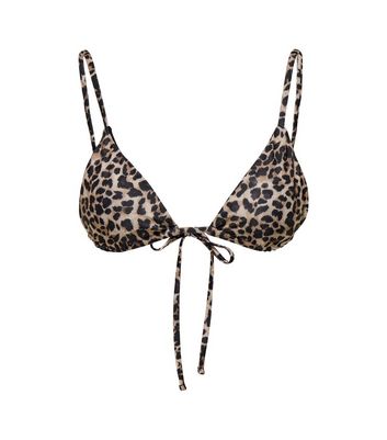 ONLY Brown Leopard Print Triangle Bikini Top New Look