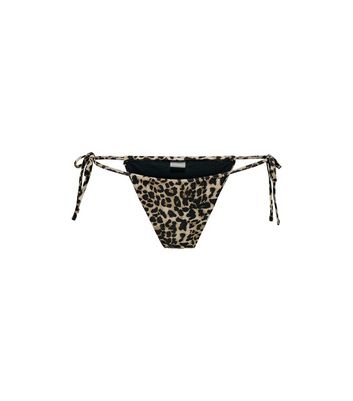 ONLY Brown Leopard Print Tie Side Bikini Bottoms New Look