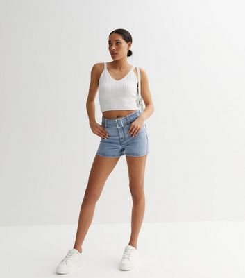 High waisted belted denim clearance shorts