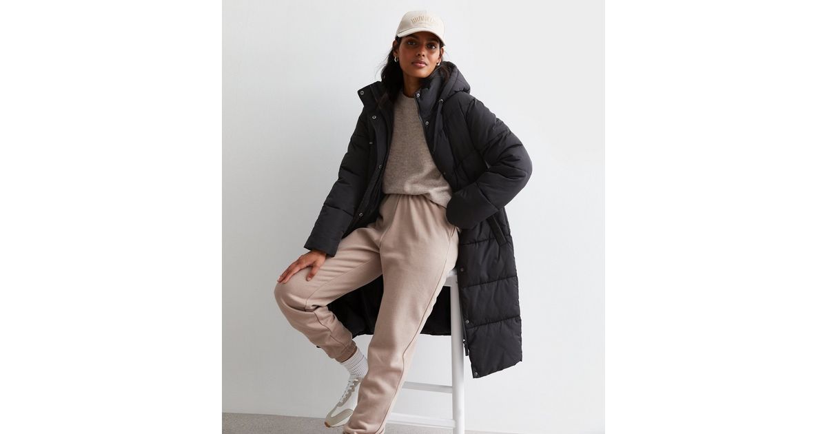 Women Black Hooded Longline Puffer Jacket
