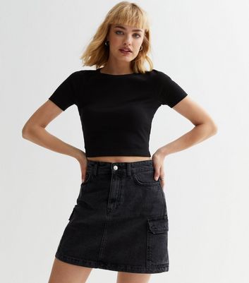 Janeve Midi Skirt - Front Split Denim Skirt in Black Acid Wash | Showpo USA