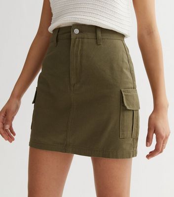 Khaki Denim High Waist Utility Mini Skirt New Look