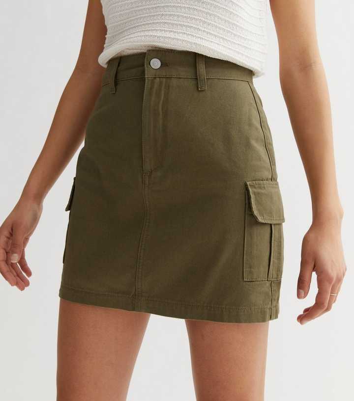Women's Green Cargo Denim Mini Skirt - Size 24