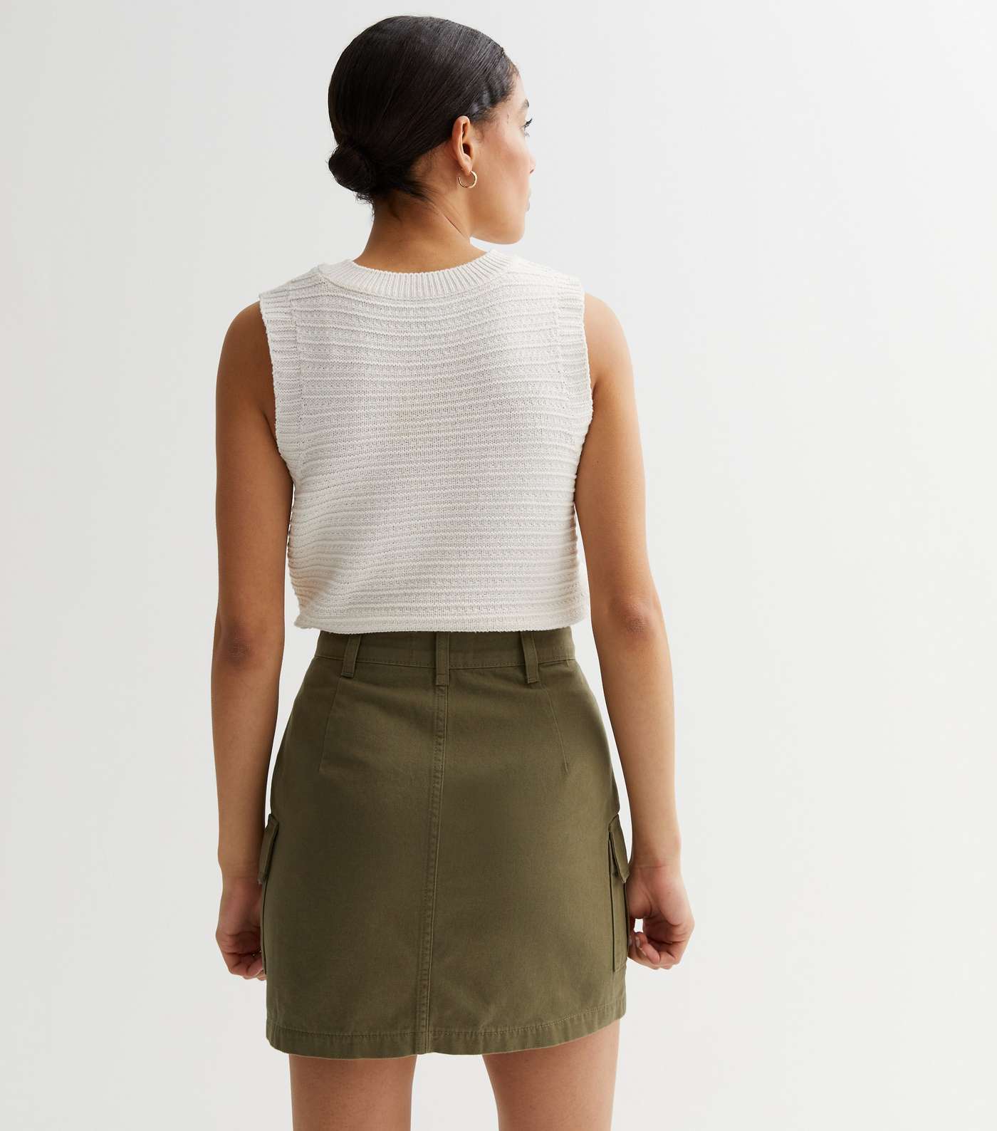 Khaki Denim High Waist Utility Mini Skirt Image 4