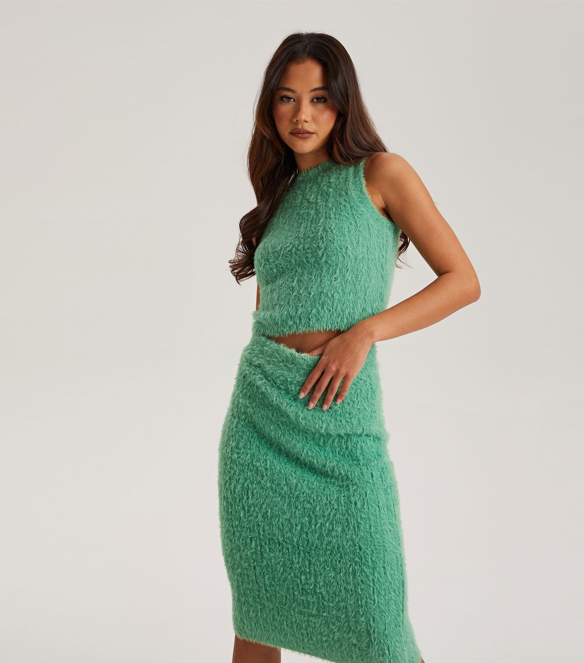 Women's Light Green Fluffy Knit Racer Vest Urban Bliss New Look