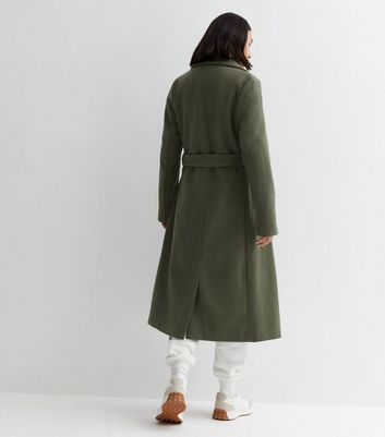 Khaki Longline Belted Coat New Look