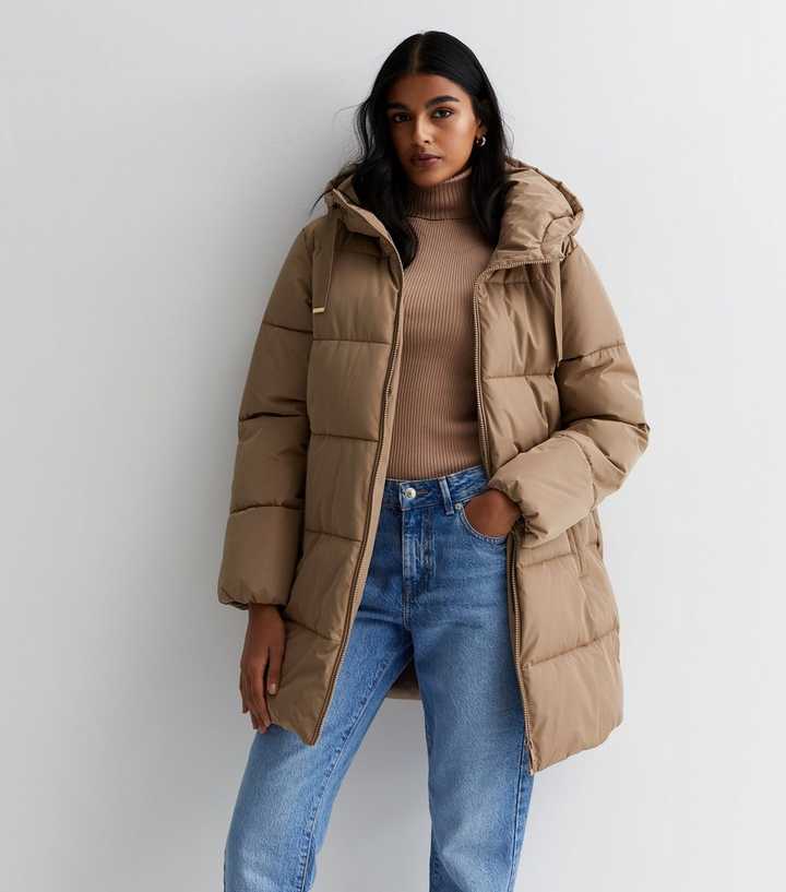 camel coloured puffer jacket