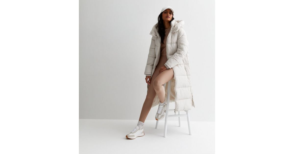Cream Hooded Longline Puffer Coat New Look