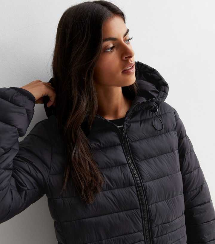 Black Midweight Hooded Longline Puffer Jacket | New Look
