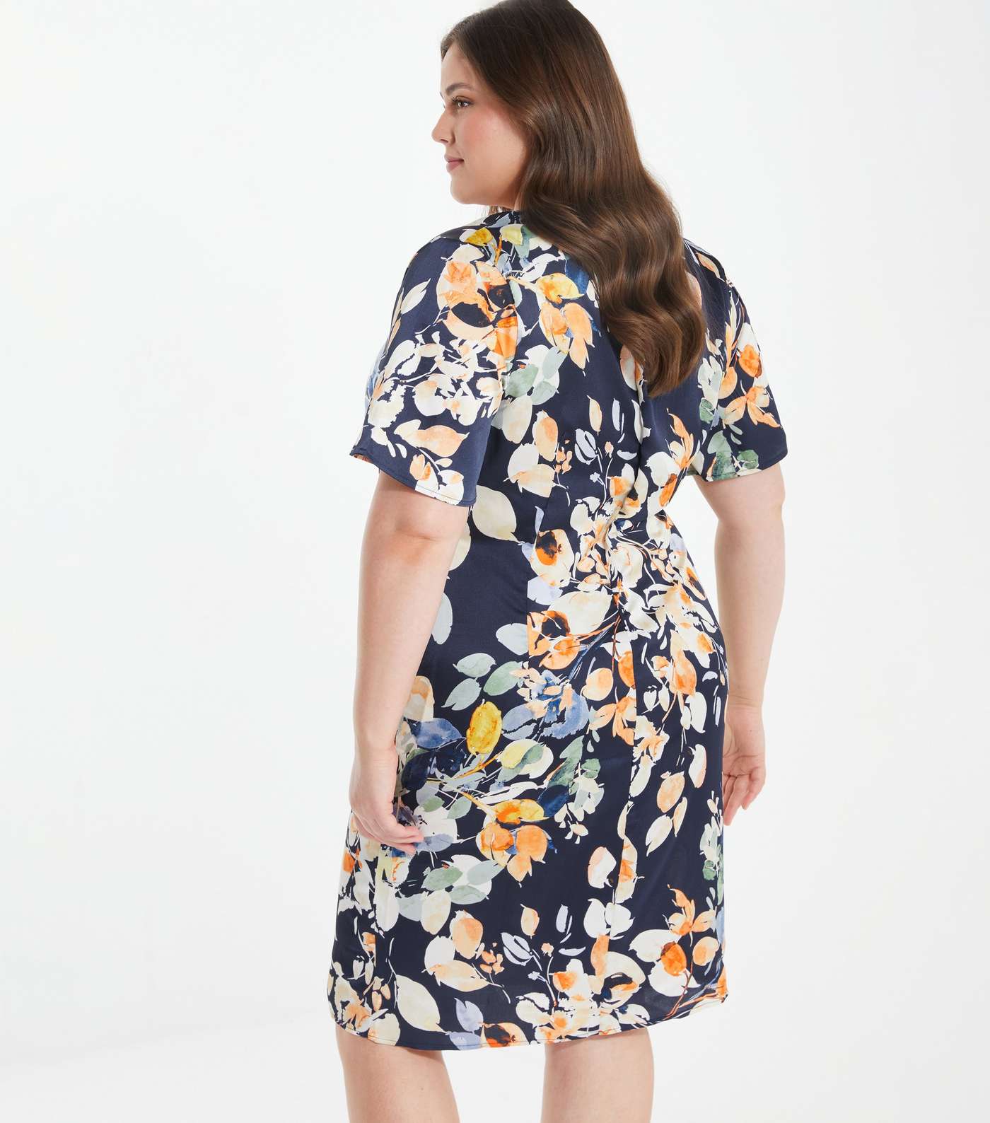 QUIZ Curves Navy Floral Twist Midi Dress Image 3