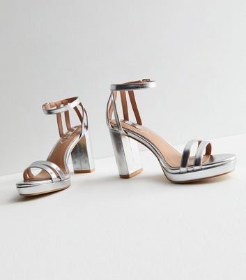 New look silver block on sale heels