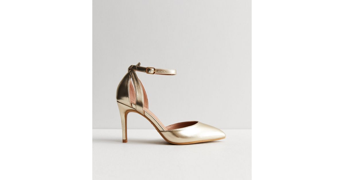 Wide Fit Gold Metallic Stiletto Heel Court Shoes | New Look