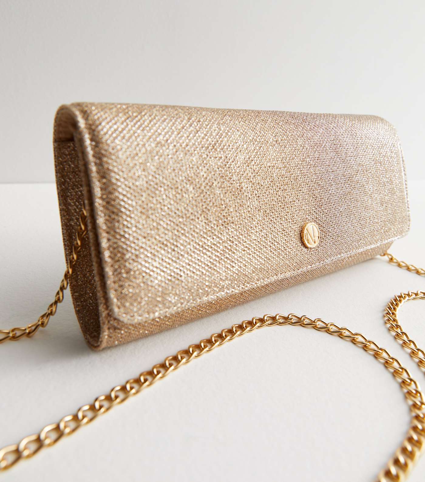 Gold Glitter Chain Strap Clutch Bag Image 4