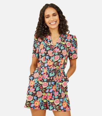 Yumi Multicoloured Floral Button Front Playsuit