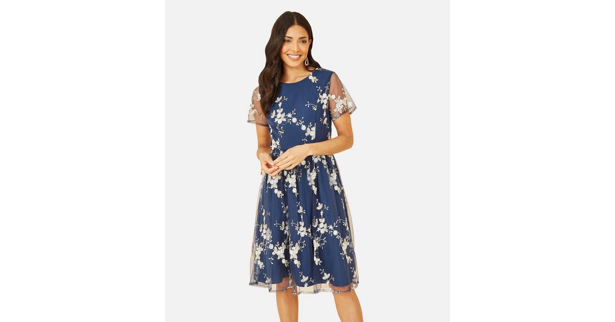 Yumi Navy Floral Embroidered Mini Dress | New Look