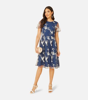 Yumi Navy Floral Embroidered Mini Dress | New Look