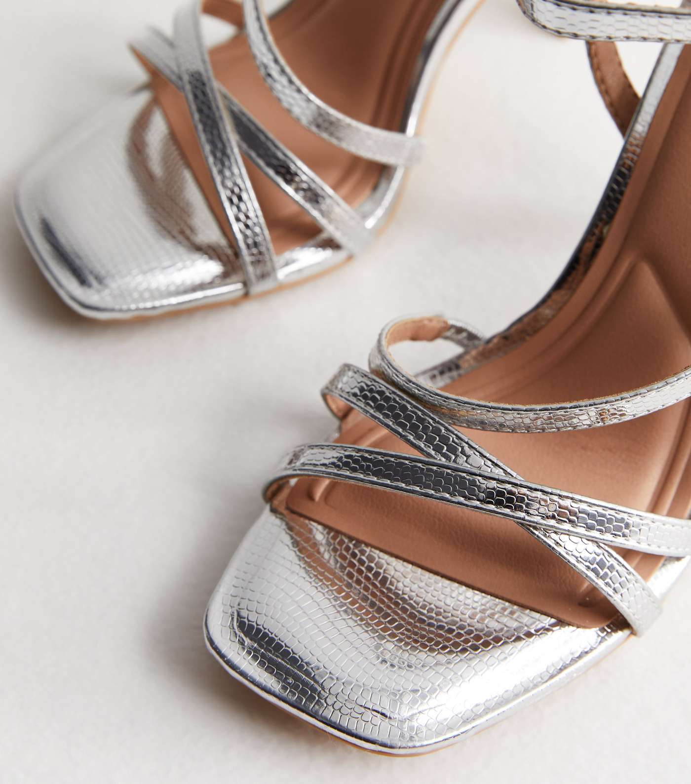 Silver Strappy Stiletto Heel Sandals Image 3