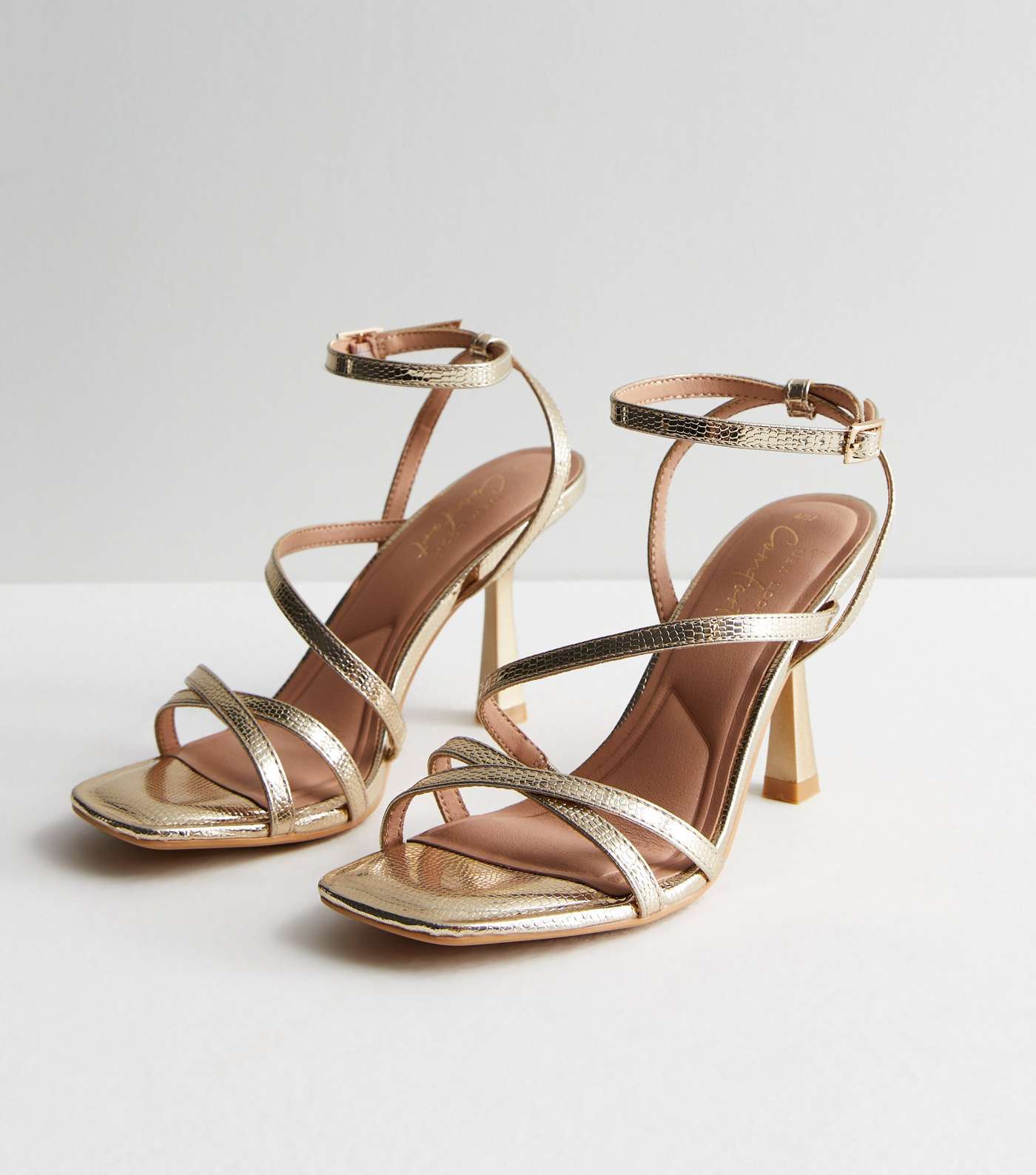 Gold Strappy Stiletto Heel Sandals