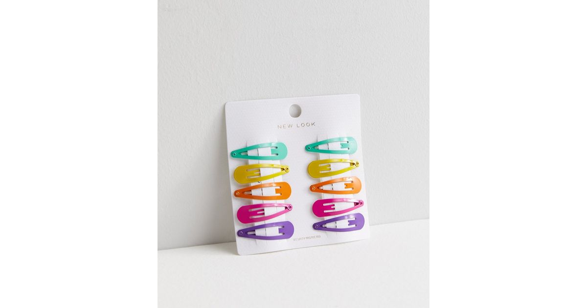 10 Pack Multicolour Hair Clips New Look