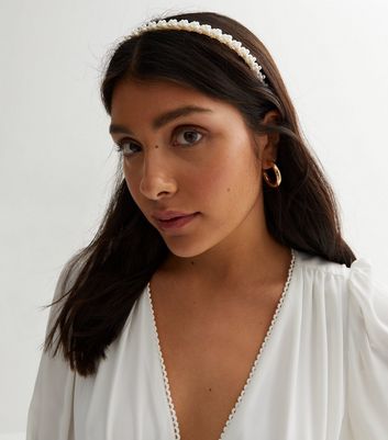 Cream Faux Pearl Embellished Headband