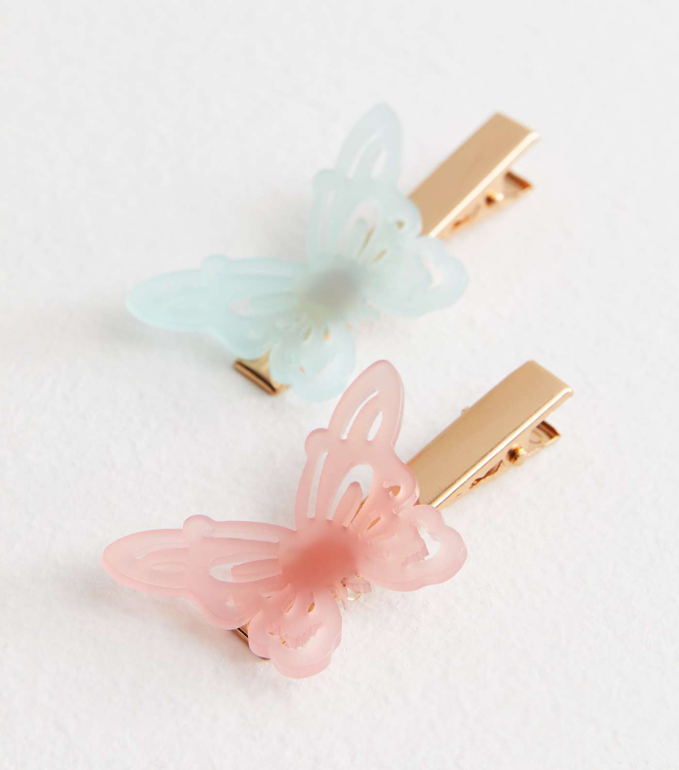 2 Pack Pink and Blue Resin Butterfly Hair Slides Image 2