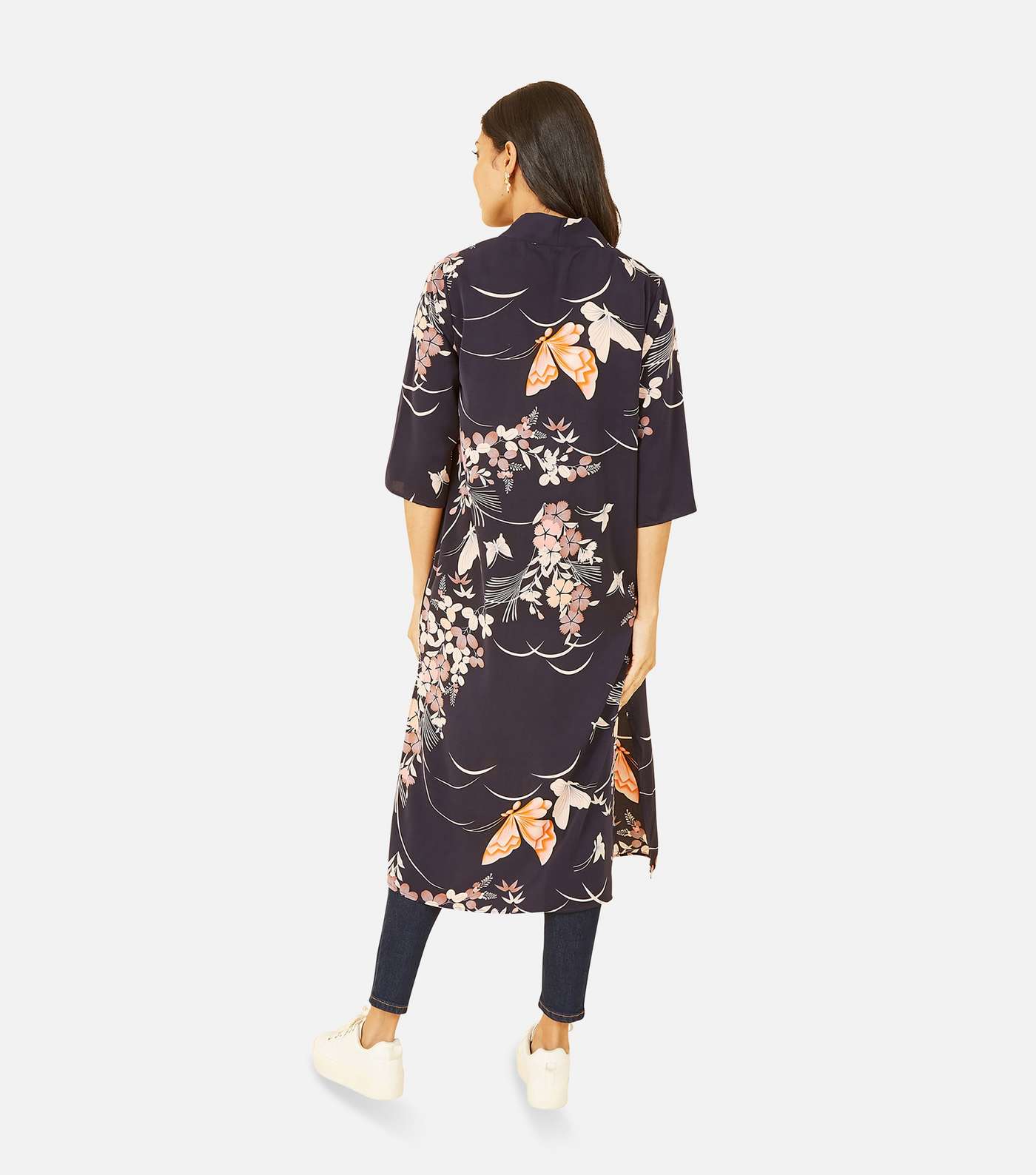 Yumi Navy Floral Satin Long Kimono Image 4