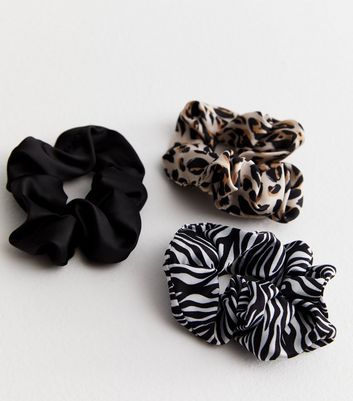 3 Pack Brown Mixed Animal Print Scrunchies New Look