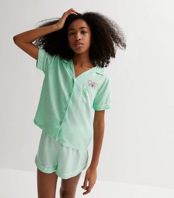 Girls Mint Green Short Pyjama Set with Koala Logo