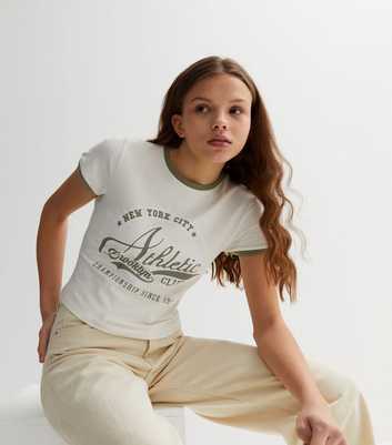 Girls Off White Logo Brooklyn Athletic Club Ringer T-Shirt