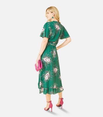 Mela Green Floral Wrap Midi Dress New Look