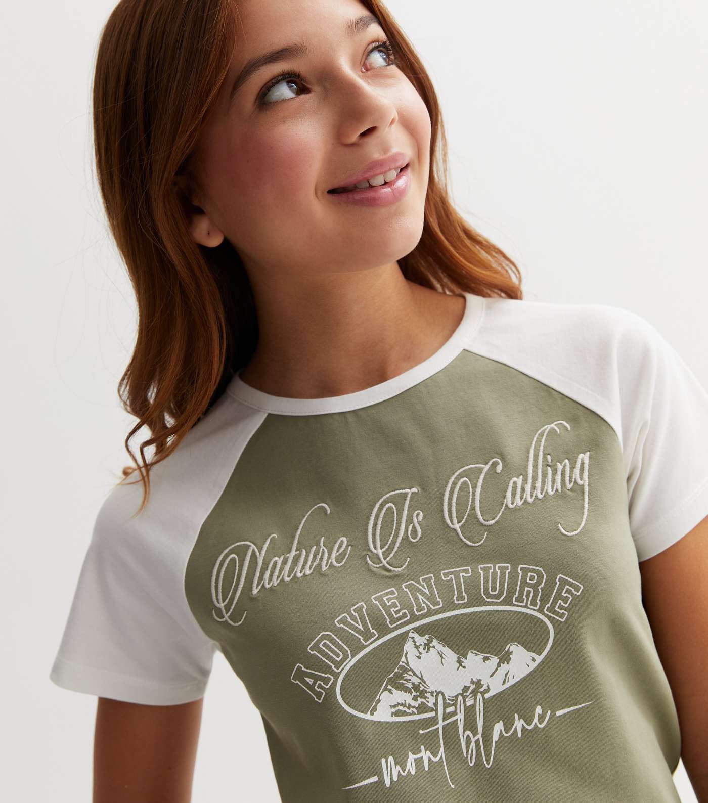 Girls Khaki Nature Adventure Logo Raglan T-Shirt Image 3