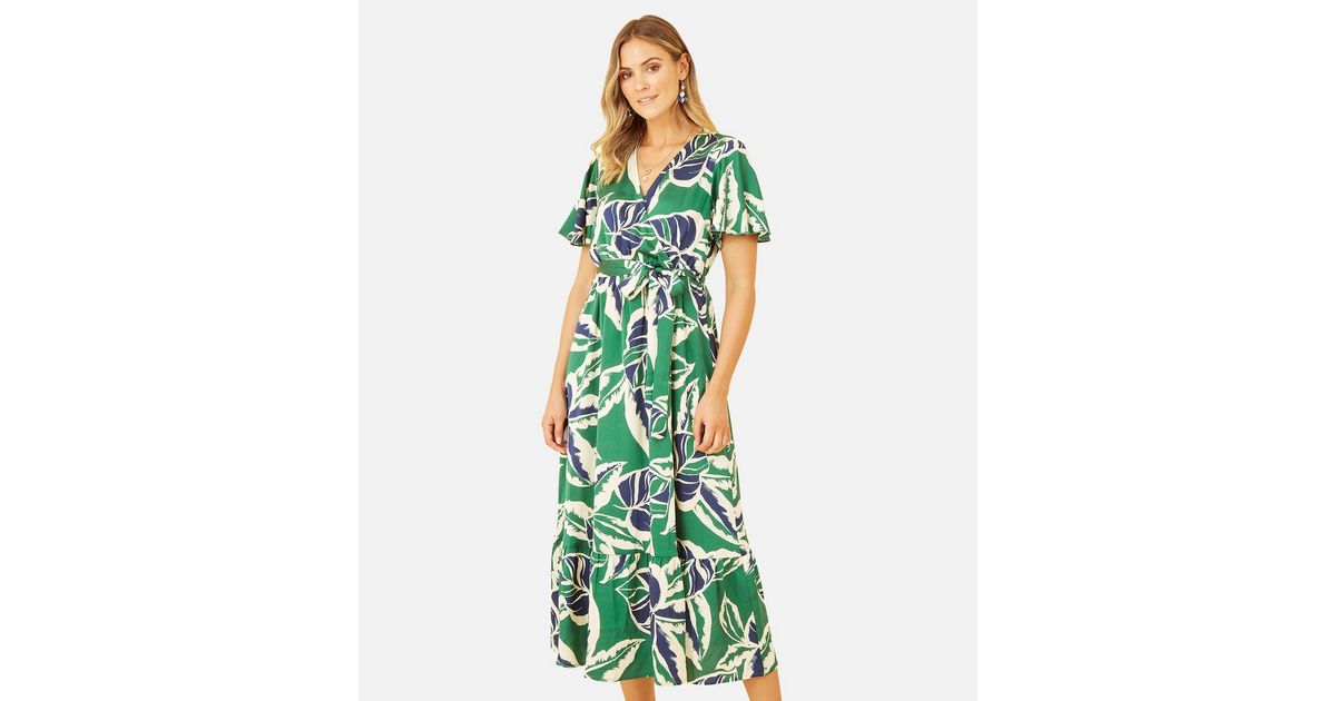 Leaf Print V-Neck Short Sleeve Retro Midi Dress main image 0