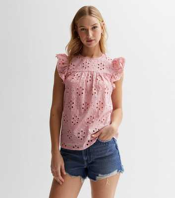 Pink Broderie Frill Sleeve Top