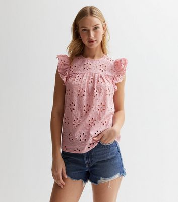 Pink Broderie Frill Sleeve Top | New Look