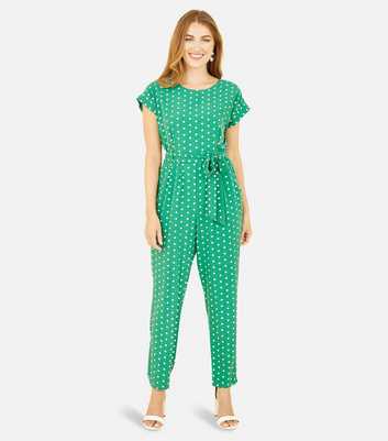 Yumi Green Spot Tapered Belted Jumpsuit