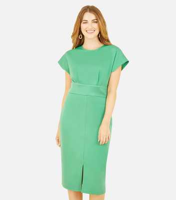 Yumi Green Scuba Short Sleeve Midi Dress
