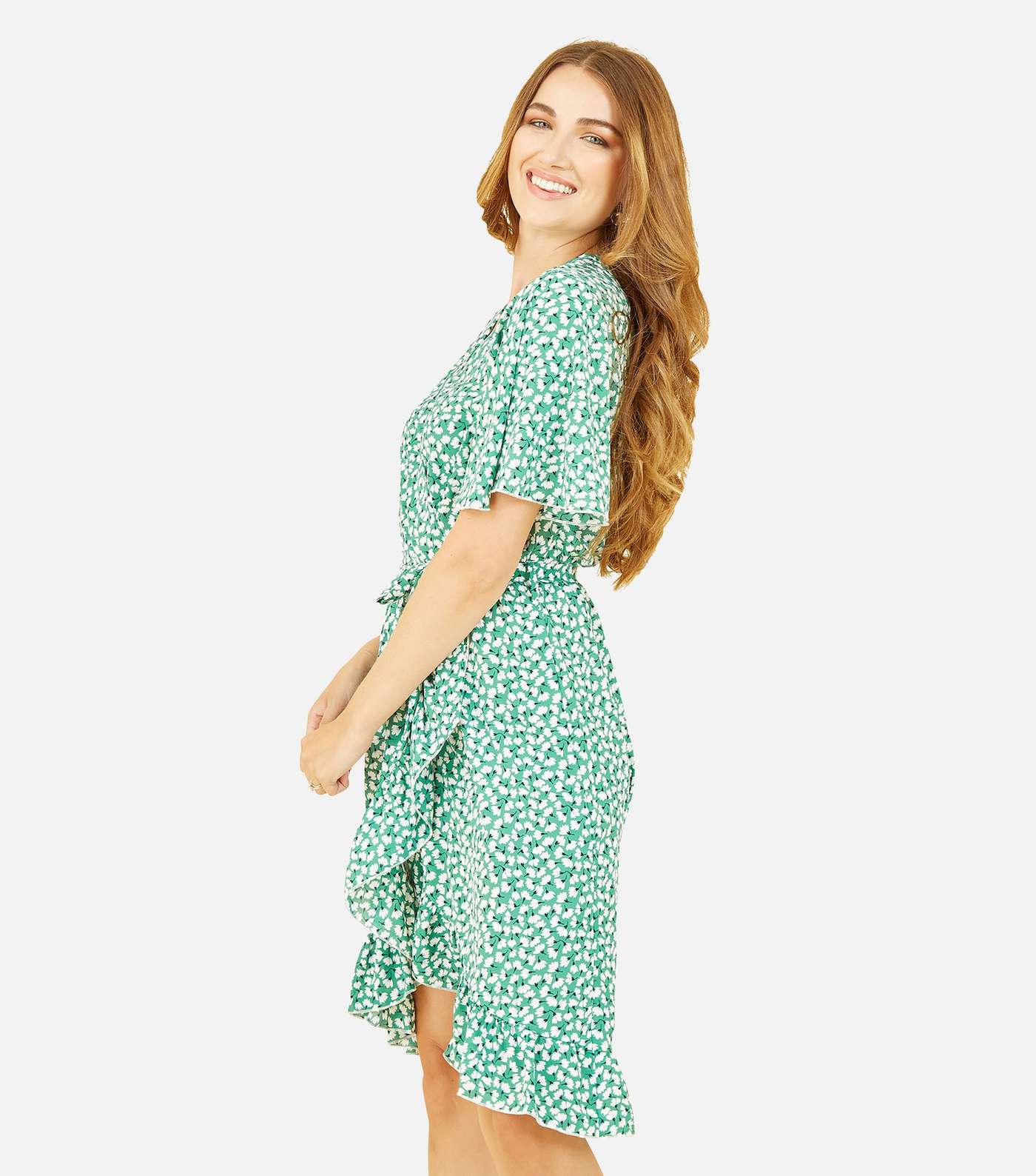 Mela Green Spot Mini Wrap Dress Image 2