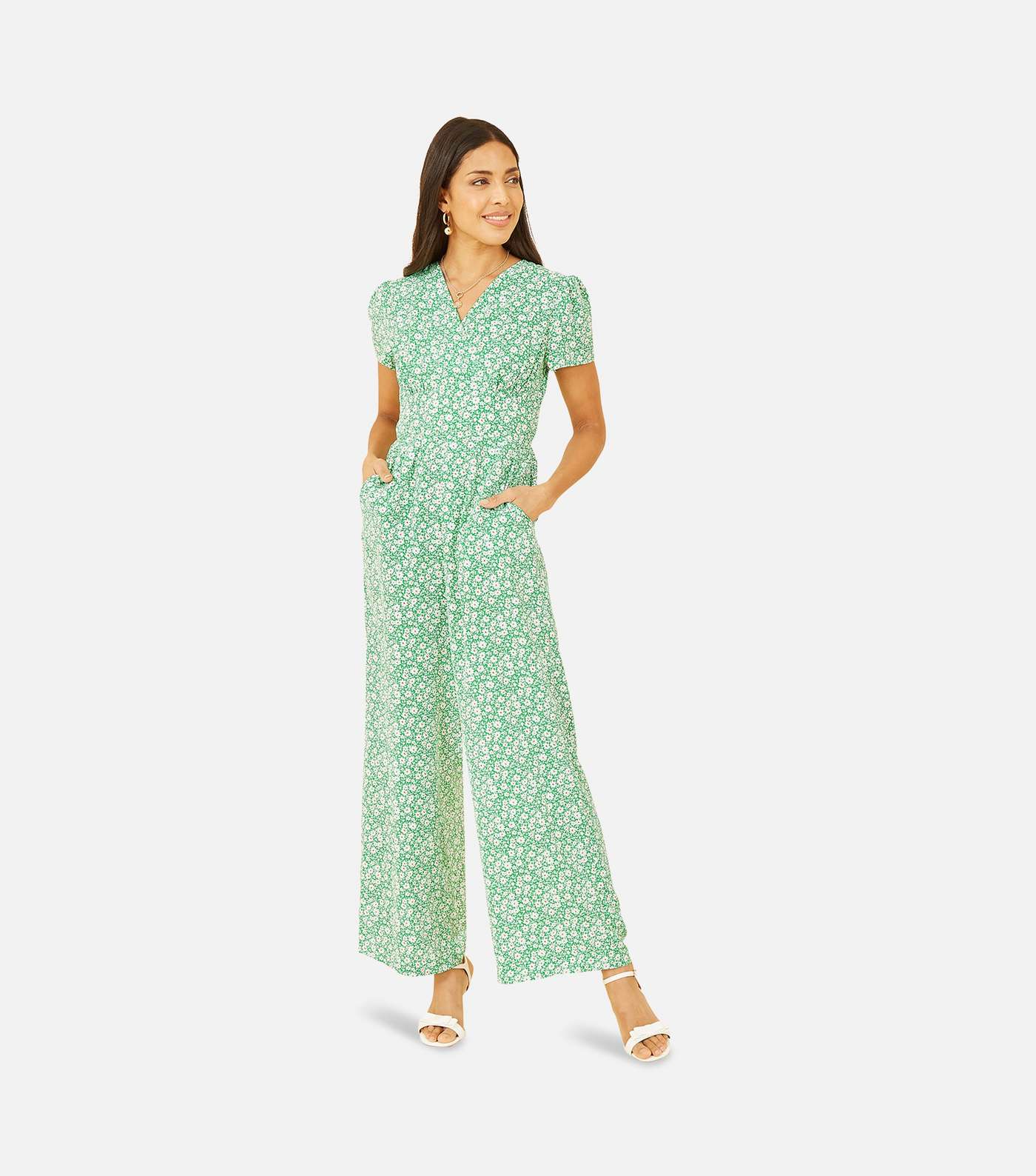 Yumi Green Ditsy Floral Wide Leg Wrap Jumpsuit Image 3