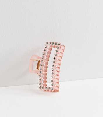 Pink Frosted Diamanté Rectangle Claw Clip