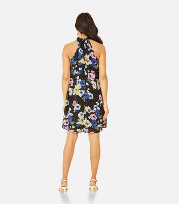 Yumi Black Floral Chiffon Halter Mini Dress New Look