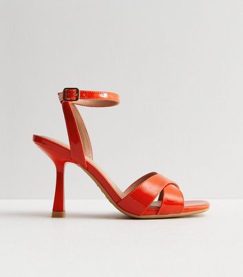 Orange Patent Cross Strap Stiletto Heel Sandals New Look