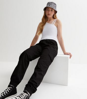 Black Cotton Cuffed Cargo Trousers | New Look