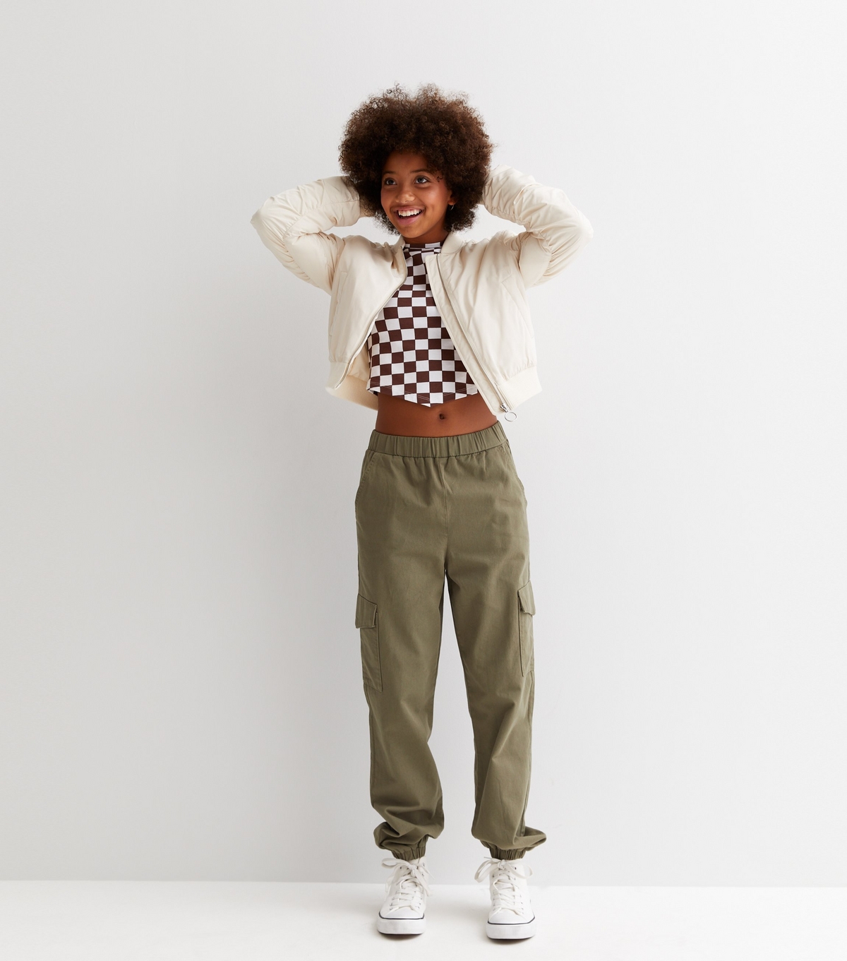 Girls' Khaki Cotton Cuffed Cargo Trousers New Look