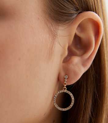 Gold Diamanté Circle Drop Earrings