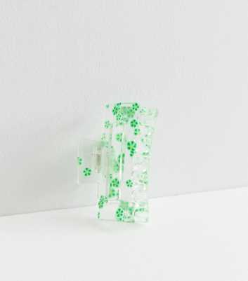Green Floral Transparent Rectangle Claw Clip