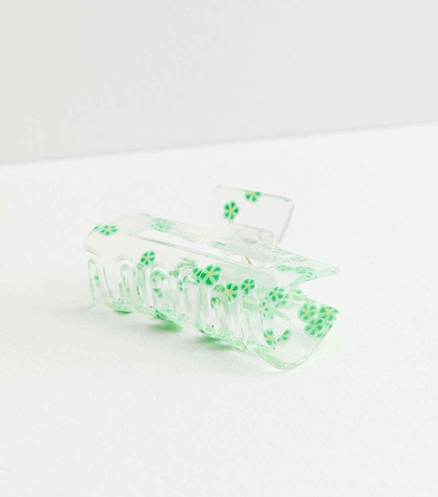 Green Floral Transparent Rectangle Claw Clip Image 2