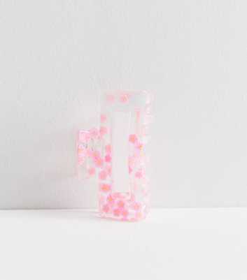 Bright Pink Floral Transparent Rectangle Claw Clip