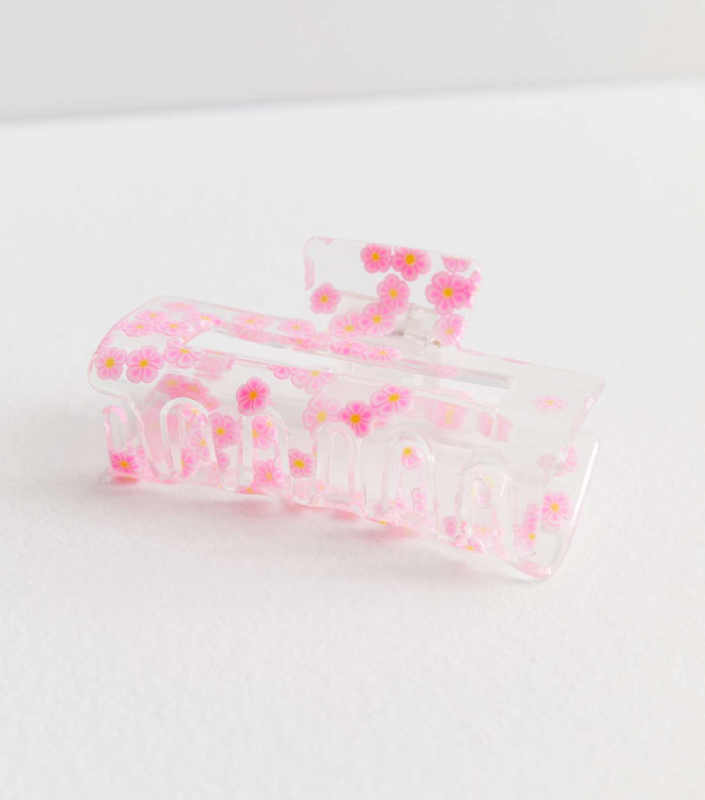 Bright Pink Floral Transparent Rectangle Claw Clip Image 2