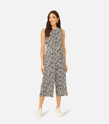 Mela Off White Leopard Print Belted Crop Jumpsuit