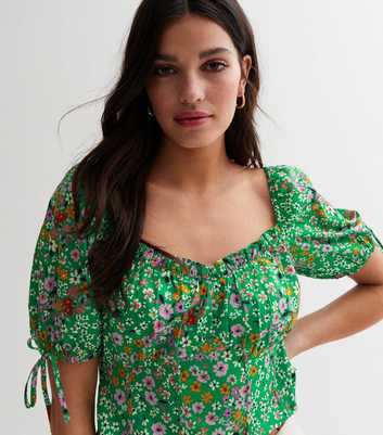 Green Ditsy Floral Sweetheart Crop Top